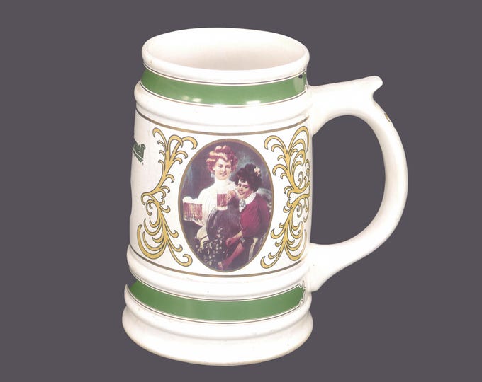Vintage Pilsner Urquell beer pint stein, tankard made Czechoslovakia. Women drinking beer.