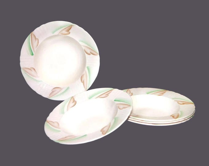 Five Myott 2245F rimmed soup bowls made in England. Flaw (see below).