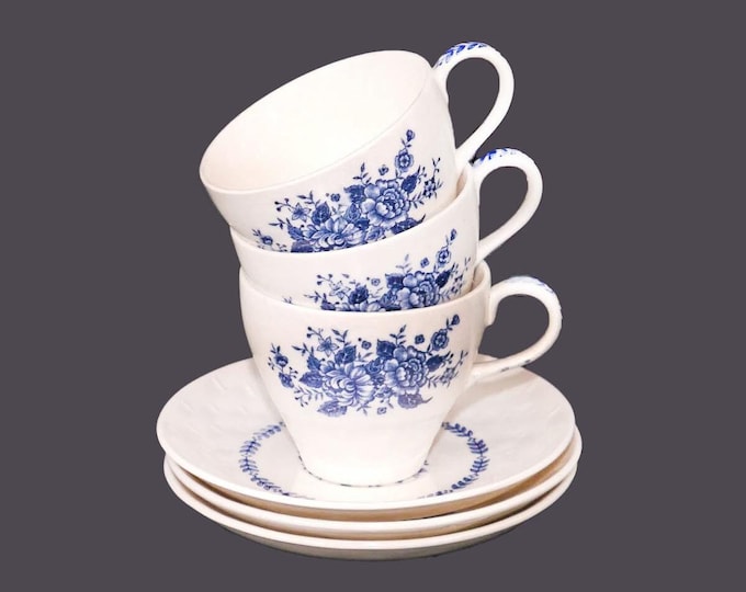 Three Mayfair Royal Florence | Royal Daisy cup and saucer sets. Blue-and-white tableware made in Japan.