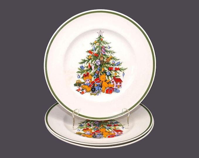 Three Wood & Sons Noel (older) Christmas dinner plates. Christmas tableware made in England. Flaws (see below).