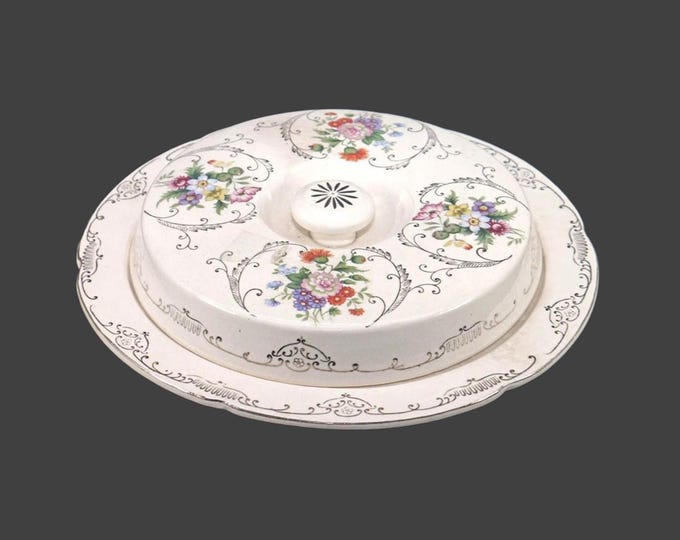 Antique Nippon Dresdena Ware covered divided serving platter | dish. Florals and filigree. Made in Japan