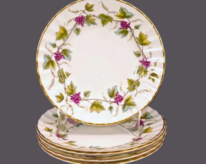 Five Royal Worcester Bacchanal White Z2822 bread plates. Bone china made in England.