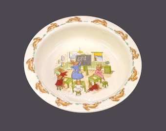 Royal Doulton Bunnykins Bunnies in Math Class rimmed cereal or oatmeal bowl. Unused with original box.