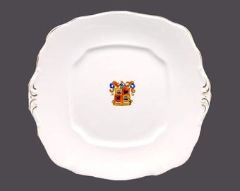 Rosina China lugged serving plate. Heraldic Portobello Scotland Coat of Arms. Bone china made in England.