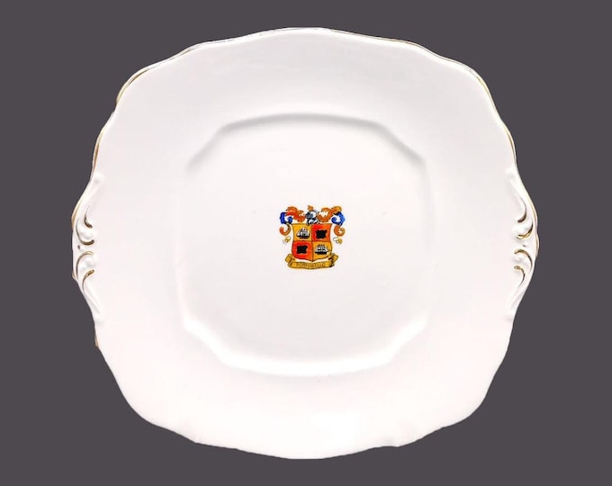 Rosina China lugged serving plate. Heraldic Portobello Scotland Coat of Arms. Bone china made in England.