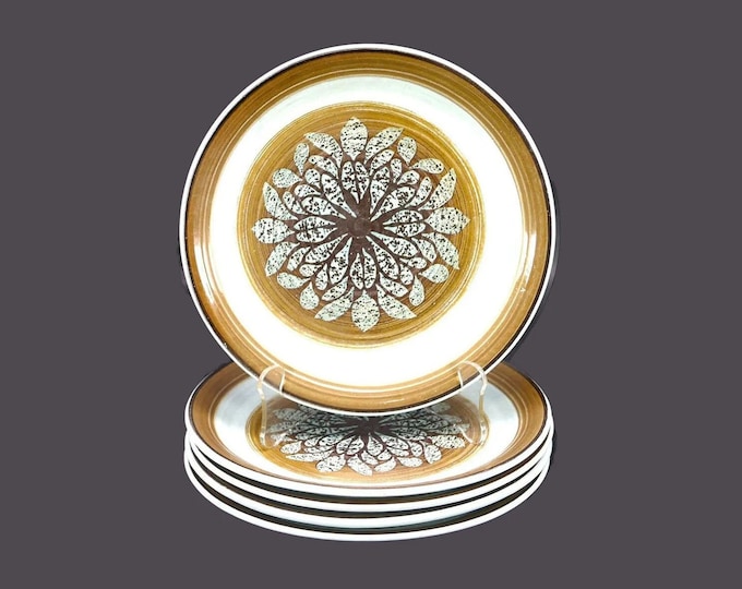 Five Franciscan Nut Tree stoneware salad plates made in England.