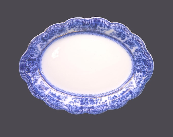 Antique early Victorian era Johnson Brothers Montana flow-blue oval turkey or meat serving platter made in England.