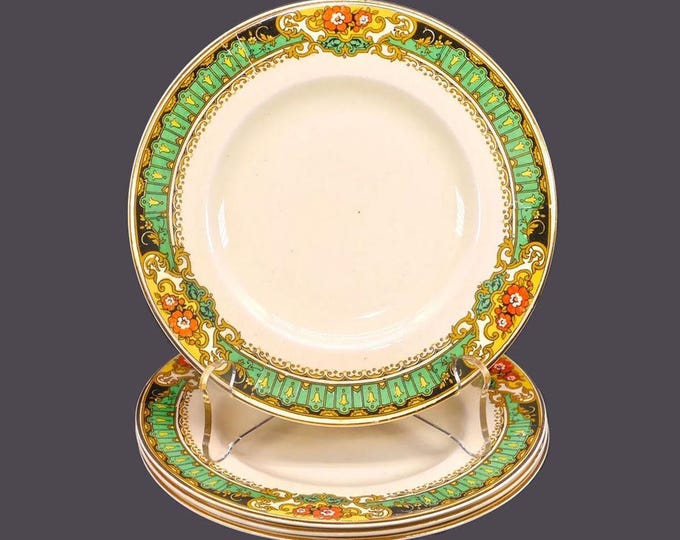 Four art-deco era Wood & Sons WOO190 | W431 bread, dessert, side plates. Ivory Ware ironstone made in England.