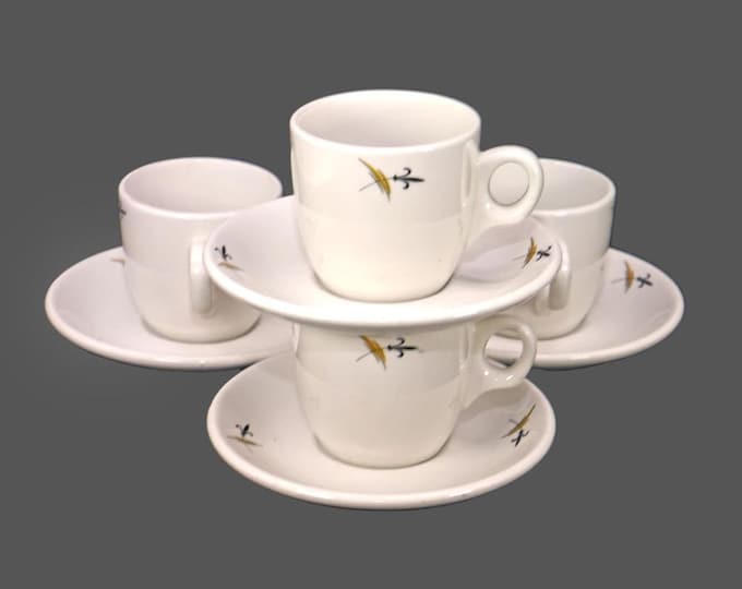 Vintage Grindley Hotelware Cup and Saucer Sets: Black Fleur de Lis, Yellow Lines