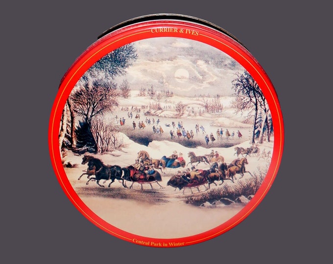 Currier & Ives Central Park in Winter round cookie or biscuit tin.