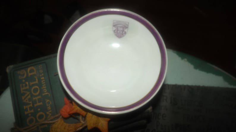 Lion/'s Club Lodge Emblem in purple Vintage purple and gold bands 1960s Ridgway Hotelware fruit nappie or dessert bowl Made in England