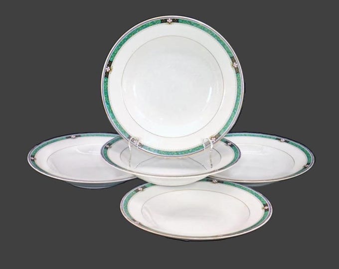 Five Mikasa Serena Jade L3115 rimmed soup bowls made in Thailand.