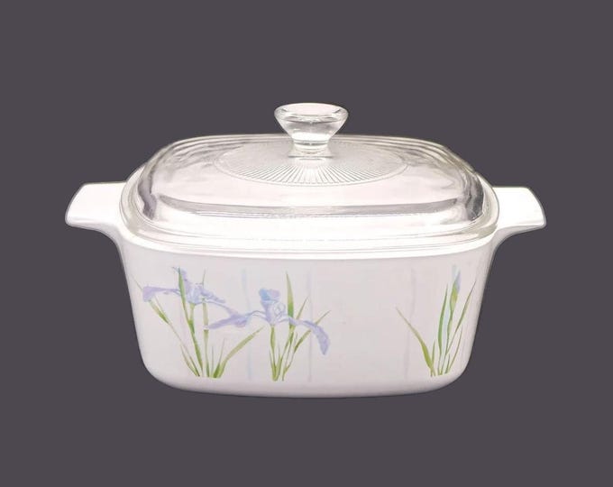 Corelle Corning Shadow Iris covered glass casserole with original Pyrex lid made in USA. A-1.5 B 23. 1.5L.
