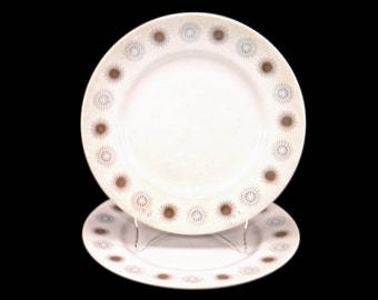 Pair of Myott Constellation L851 atomic-age dinner plates made in England. Flaws (see below).