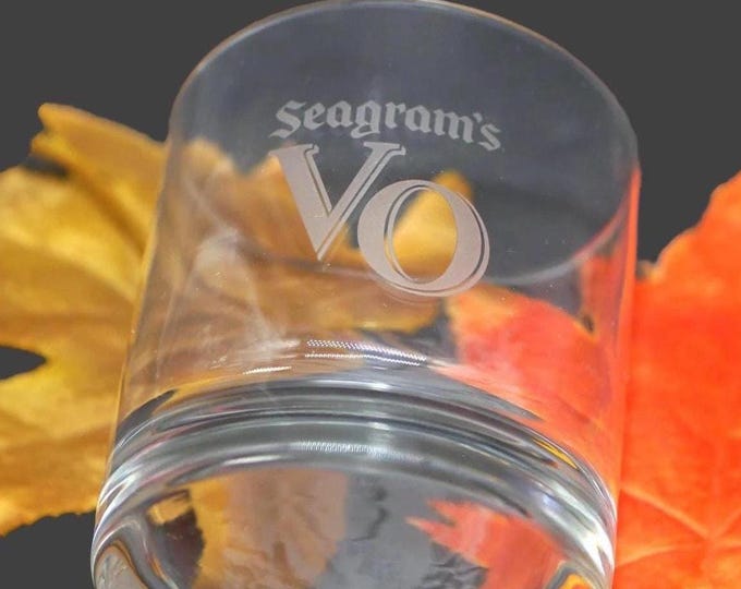 Seagram's VO lo-ball, whisky, old-fashioned, on-the-rocks glass. Etched loon on reverse.