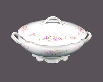 Antique MZ Austria | Altrohlau ALT47 style round, covered serving bowl. Pink flowers, vines.