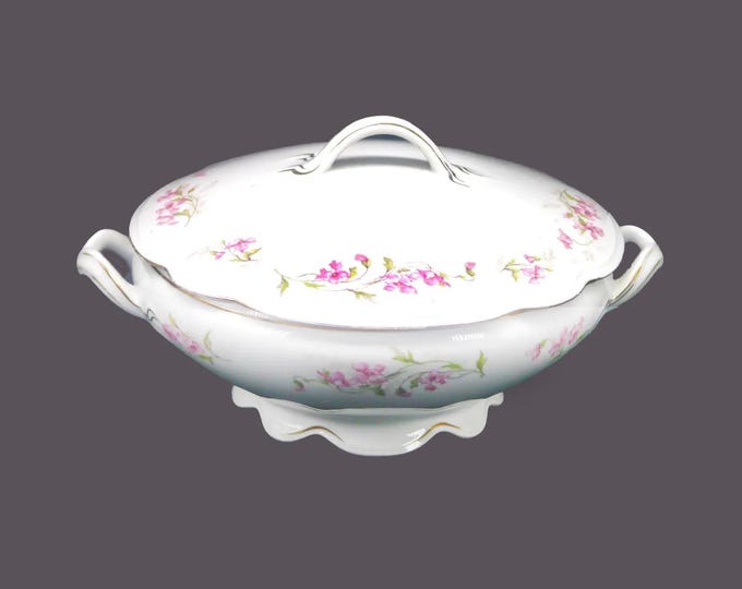 Antique MZ Austria | Altrohlau ALT47 style round, covered serving bowl. Pink flowers, vines.