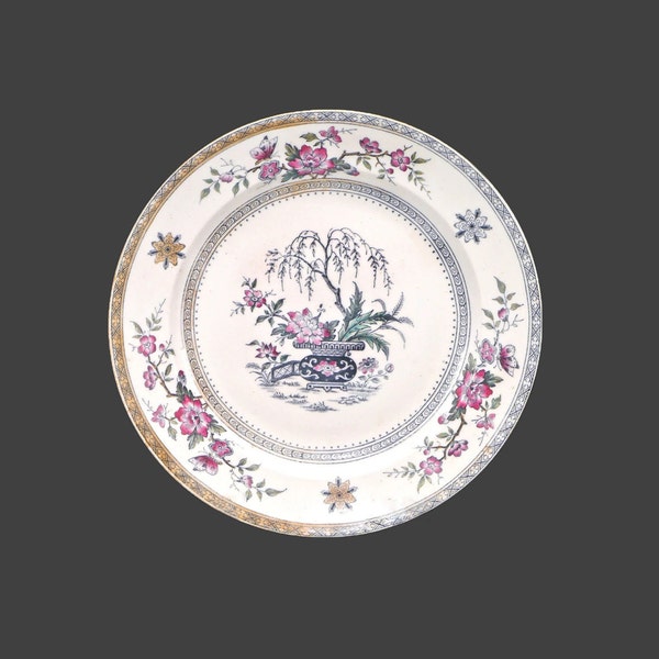 Antique Aesthetic Movement Furnivals Ceylon 7010 hand-decorated dinner plate. Chinoiserie tableware made in England.