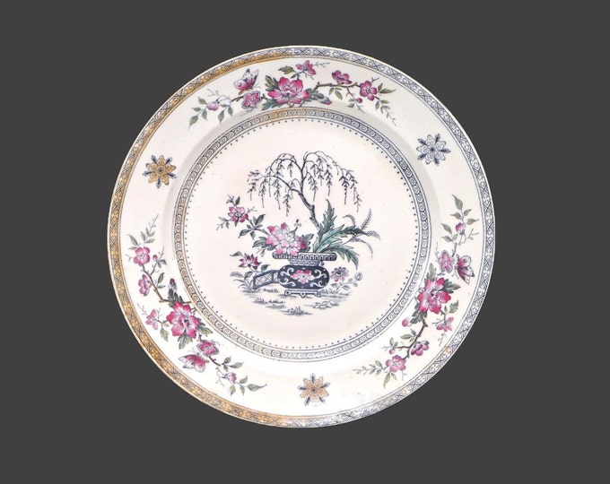 Antique Aesthetic Movement Furnivals Ceylon 7010 hand-decorated dinner plate. Chinoiserie tableware made in England.