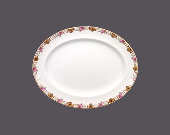 Antique art-nouveau era Bridgwood China | Anchor Pottery oval platter made in England. Pink roses, blue flowers, cartouches.