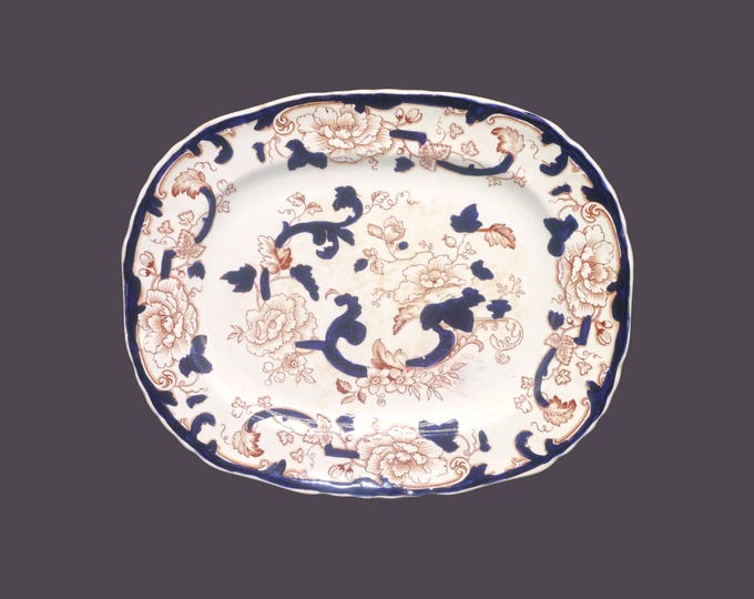 Antique Masons Mandalay Blue Brown rectangular platter. Patent Ironstone made in England.