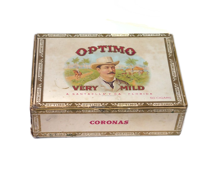 Optimo Coronas (empty) cigar box. Holds 50 cigars. Box made in USA Universal Cigar Corp New York, NY.