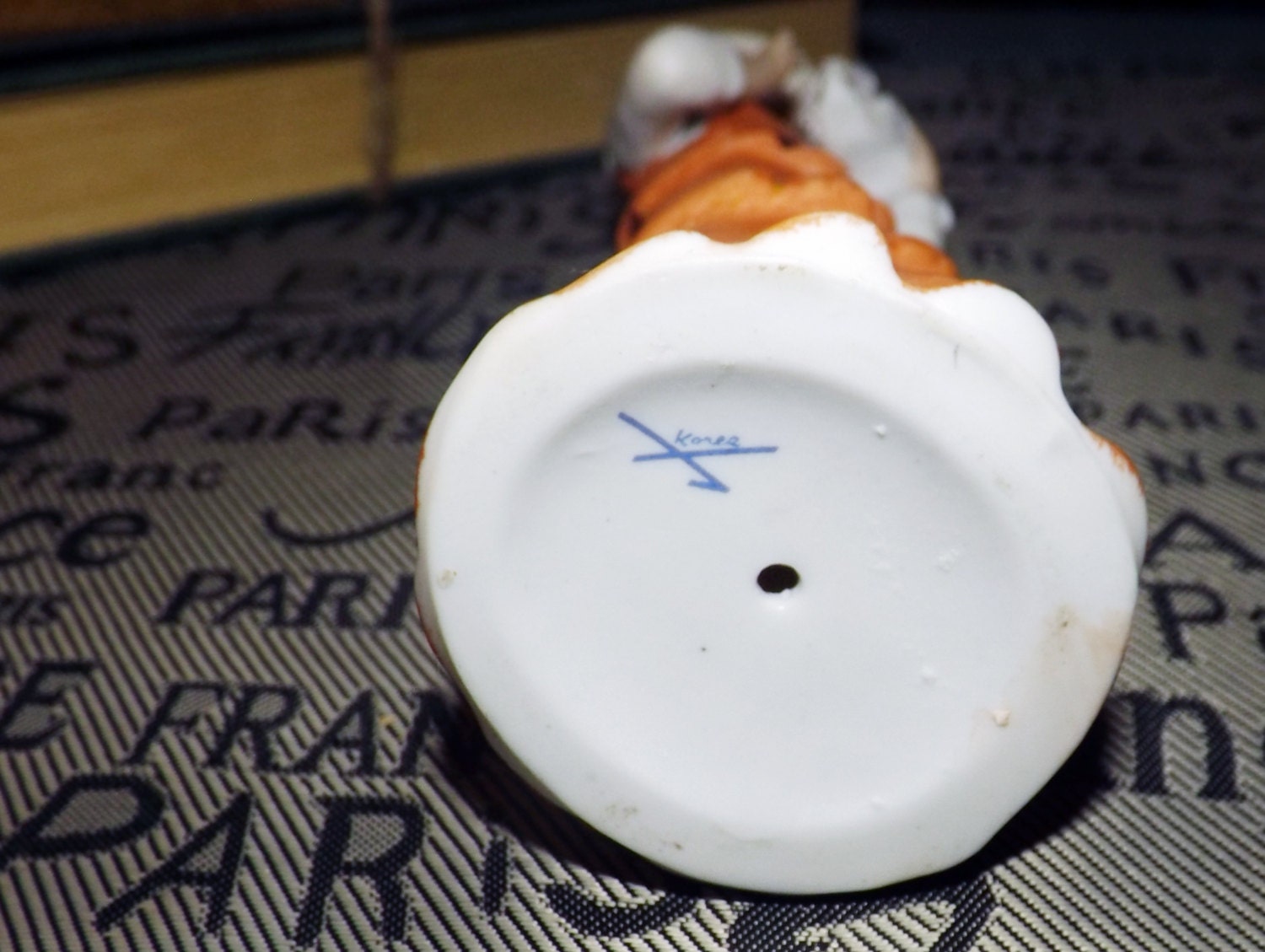 Early midcentury (1940s) porcelain bisque figurine. Made in Korea