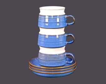 Vintage Denby Chatsworth stoneware cup and saucer sets made in England. 3 sets.