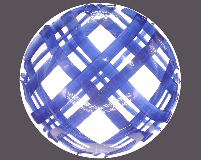 Pier 1 Blue-and-white plaid small, round pasta or vegetable serving bowl. Hand painted, made in Italy. Flaw (see below).