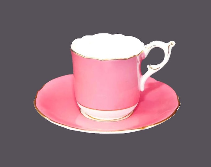 Antique Coalport 9256 deep pink | fuchsia hand-decorated demitasse set | espresso set. Bone china made in England.