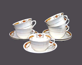 Art-deco era Sampson Bridgwood Surrey cup and saucer sets: England