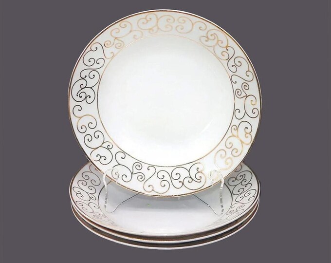 Holiday Joy | Spal Piazza rimmed soup bowls. Gold scrolls on white. Choose quantity below.