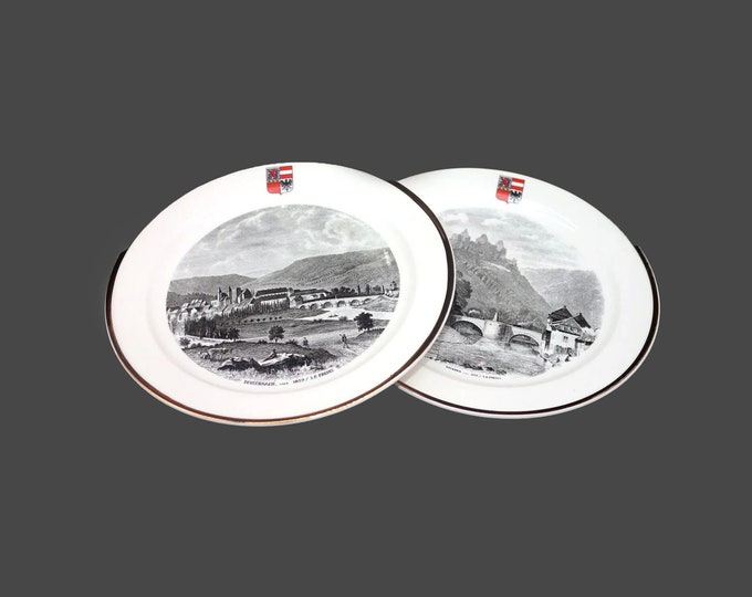 Pair of Villeroy & Boch Diplomatic Service | Embassy luncheon plates. Luxembourg Police Coat of Arms. Vianden and Echternach