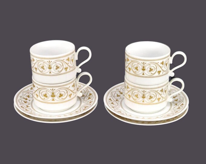 Vintage Heinrich Cup and Saucer Sets: Gold Scrolls & Clovers, Germany, Set of 4
