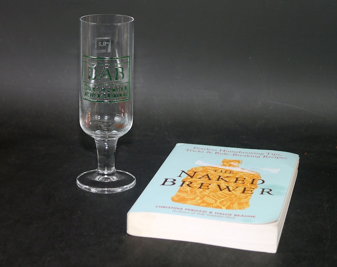 Dortmunder Actien Brauerei stemmed beer tasting | sampler glass. Etched-glass artwork made in Germany. Bonus Naked Brewer book