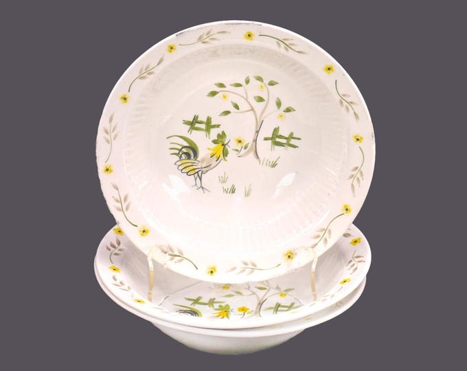 Three William Adams Good Morning Rooster rimmed cereal bowls. Micratex Real English Ironstone made in England.
