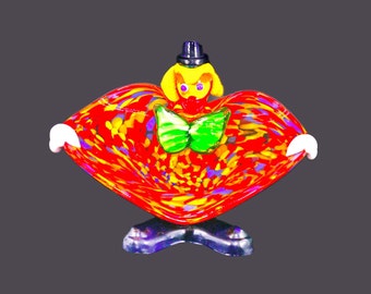 Murano art-glass hand-blown graffiti glass clown bowl made in Italy. Flaw (see below).