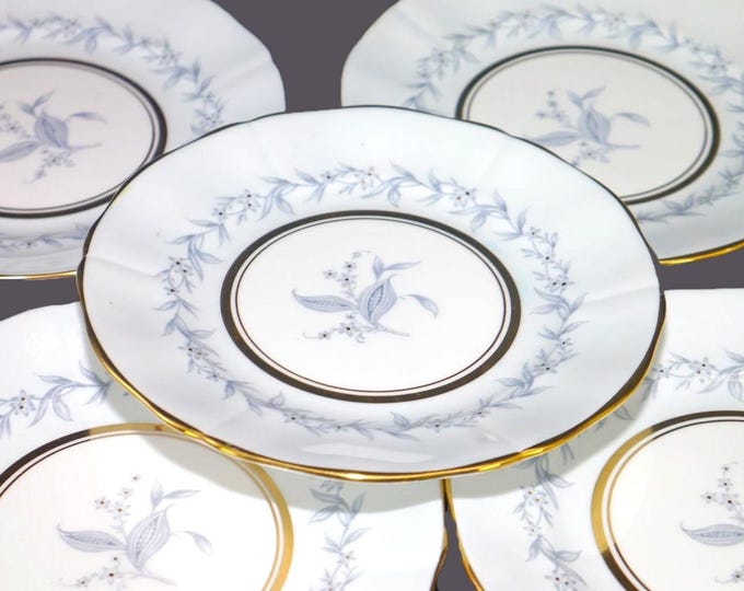 Five Northumbria Morning Mist bone china bread plates made in England.