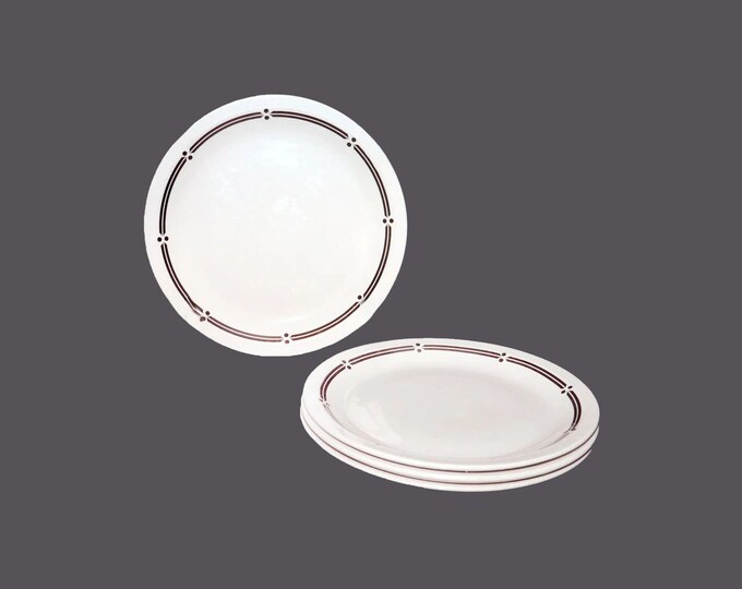 Four Steelite dinner plates. Brown dots and bands. Made in England.