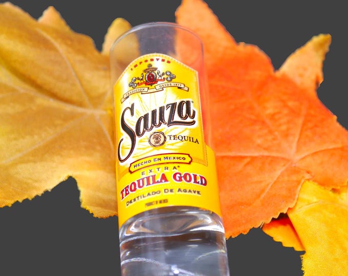 Tequila Sauza Extra Tequila Gold Liquor shooter or double shot glass. Etched-glass branding.