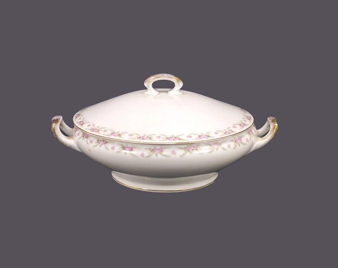 Antique art-nouveau era Hermann Ohme RPS Prussia Silesia OHM39 Bridal Rose covered serving bowl.