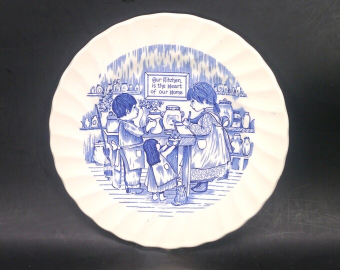 Myott Meakin blue-and-white decorative plate made in England. Our Kitchen is the Heart of Our Home.