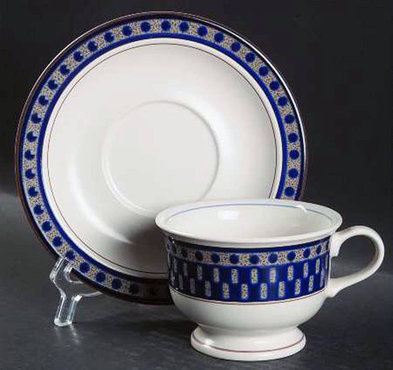 Vintage mid 1990s Mikasa Aztec Blue CB009 pattern tea set Etsy