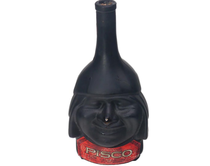 Nogueras Comas Pisco Peruvian brandy Inca Head | Olmec Head decanter | empty bottle. Flaws. Gift for him. Gift for dad.