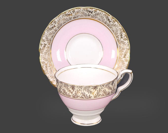 Royal Stafford 8206 pretty pink and gold filigree tea set. Bone china made in England.
