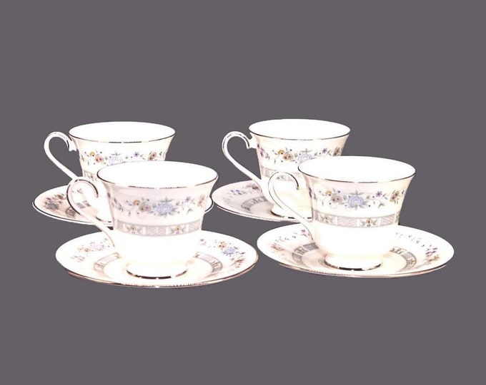 Four Royal Doulton Tara H5065 bone china cup and saucer sets made in England.
