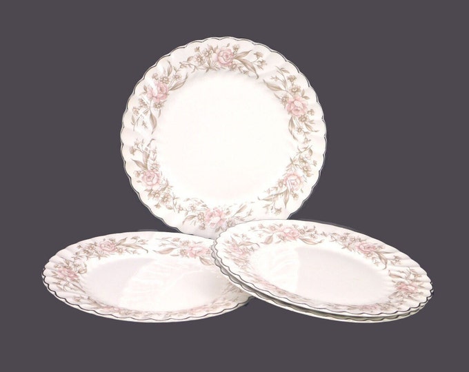 Four Sovereign Potters Prince Charles salad plates. English ironstone decorated in Canada.