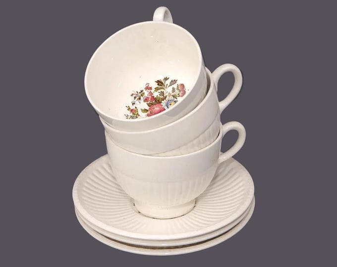 Three Wedgwood Conway AK8384 cup and saucer sets. Edme ironstone made in England.