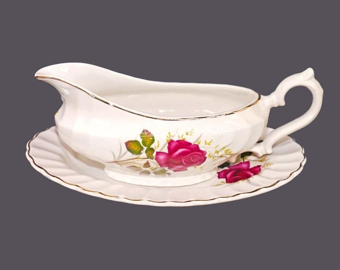 Myott Anniversary Rose gravy boat with under-plate made in England.