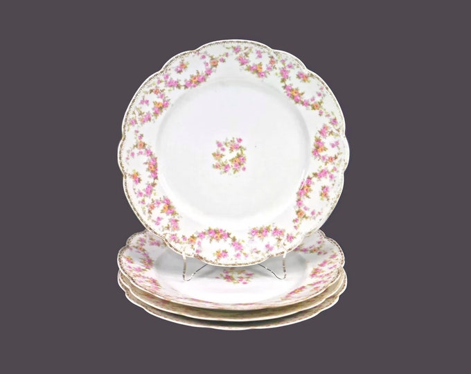 Four antique MZ Austria | Altrohlau Bridal Rose luncheon plates. Flaws (see below).